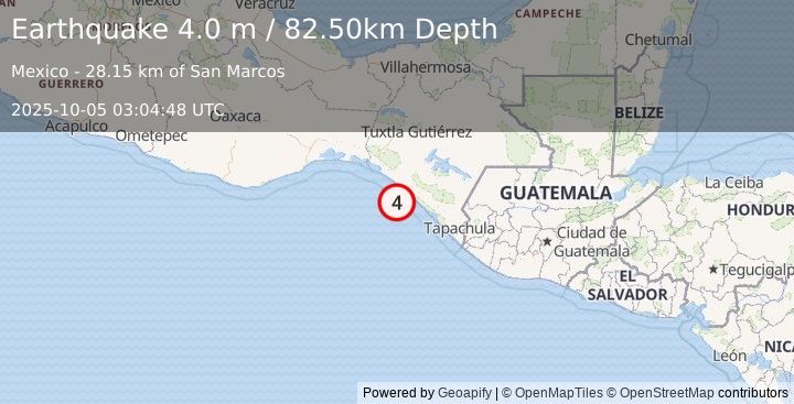 Earthquake OFFSHORE CHIAPAS, MEXICO (4.0 m) (2025-10-05 03:04:48 UTC)