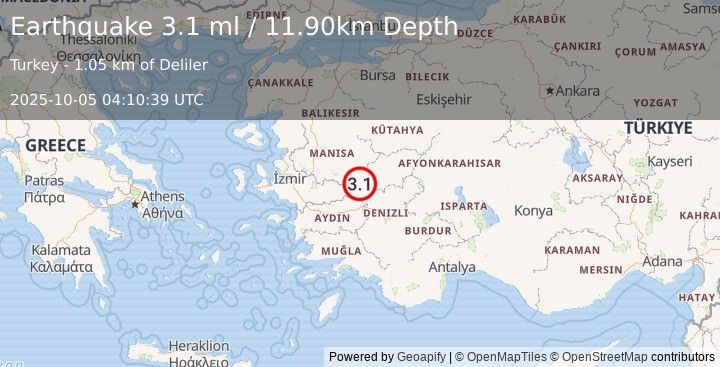 Earthquake WESTERN TURKEY (3.0 ml) (2025-10-05 04:10:39 UTC)