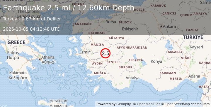Earthquake WESTERN TURKEY (2.3 ml) (2025-10-05 04:12:48 UTC)