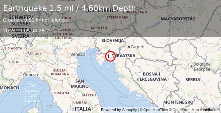 Earthquake CROATIA (1.5 ml) (2025-10-05 04:28:22 UTC)