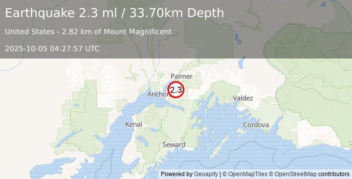 Earthquake SOUTHERN ALASKA (2.3 ml) (2025-10-05 04:27:57 UTC)