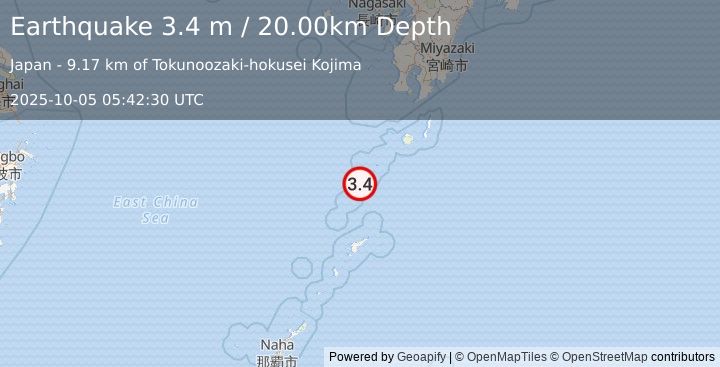 Earthquake RYUKYU ISLANDS, JAPAN (3.4 m) (2025-10-05 05:42:30 UTC)