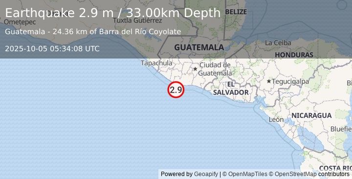 Earthquake OFFSHORE GUATEMALA (2.9 m) (2025-10-05 05:34:08 UTC)