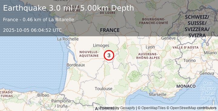 Earthquake FRANCE (3.0 ml) (2025-10-05 06:04:52 UTC)