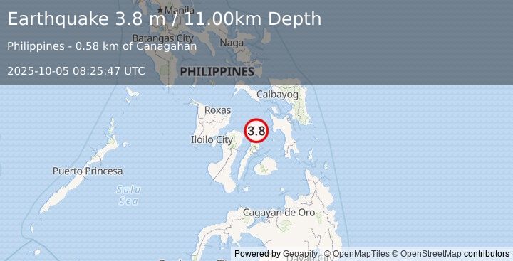 Earthquake NEGROS- CEBU REG, PHILIPPINES (3.8 m) (2025-10-05 08:25:47 UTC)