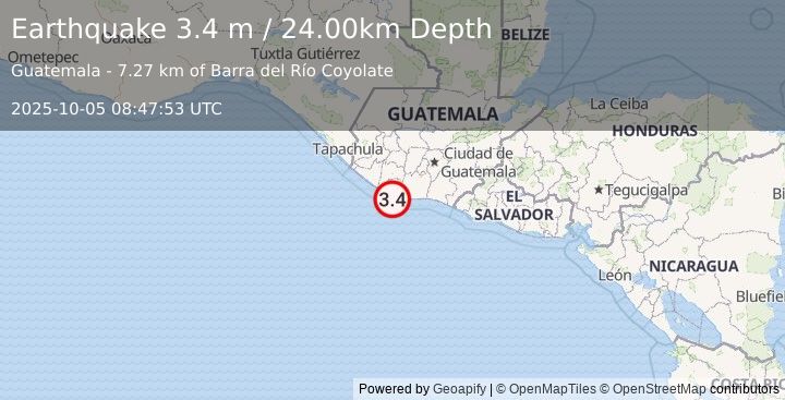 Earthquake OFFSHORE GUATEMALA (3.4 m) (2025-10-05 08:47:53 UTC)