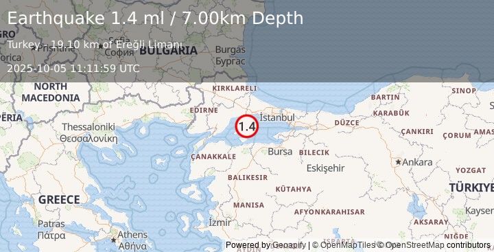 Earthquake WESTERN TURKEY (1.4 ml) (2025-10-05 11:11:59 UTC)