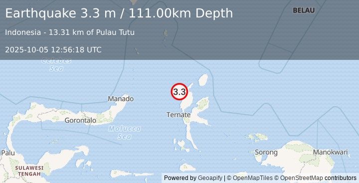 Earthquake HALMAHERA, INDONESIA (3.3 m) (2025-10-05 12:56:18 UTC)