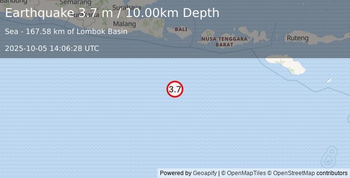 Earthquake SOUTH OF BALI, INDONESIA (3.7 m) (2025-10-05 14:06:28 UTC)
