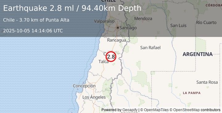 Earthquake MAULE, CHILE (2.8 ml) (2025-10-05 14:14:06 UTC)