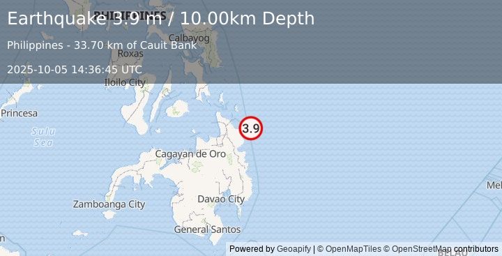 Earthquake MINDANAO, PHILIPPINES (3.9 m) (2025-10-05 14:36:45 UTC)