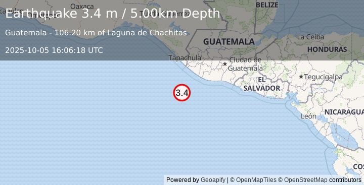 Earthquake OFF THE COAST OF GUATEMALA (3.4 m) (2025-10-05 16:06:18 UTC)