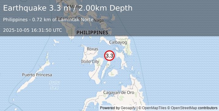 Earthquake VISAYAN SEA, PHILIPPINES (3.3 m) (2025-10-05 16:31:50 UTC)
