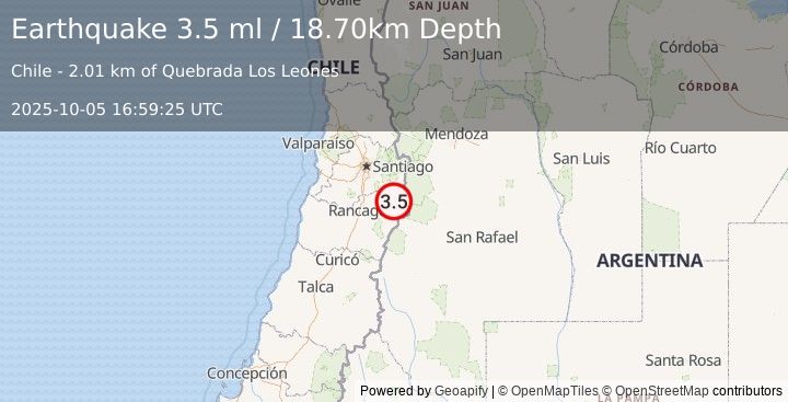 Earthquake REGION METROPOLITANA, CHILE (3.5 ml) (2025-10-05 16:59:25 UTC)
