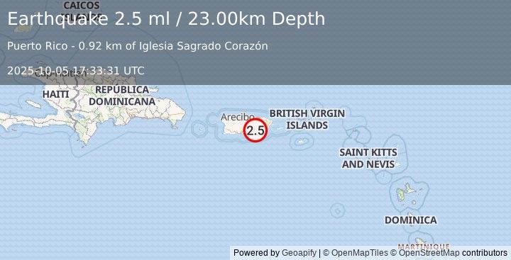 Earthquake PUERTO RICO (2.5 ml) (2025-10-05 17:33:31 UTC)