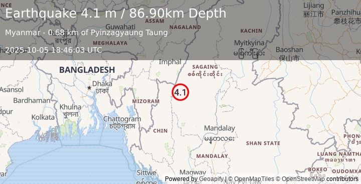 Earthquake MYANMAR (4.1 m) (2025-10-05 18:46:03 UTC)