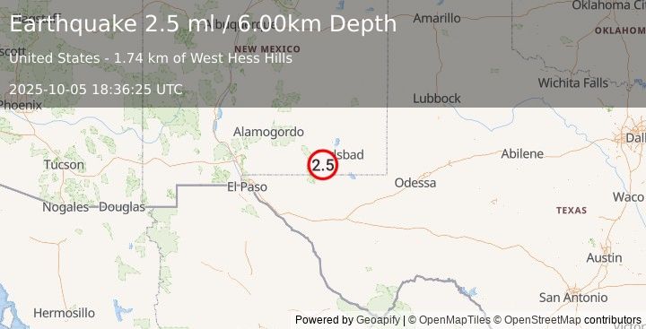 Earthquake NEW MEXICO (2.5 ml) (2025-10-05 18:36:25 UTC)