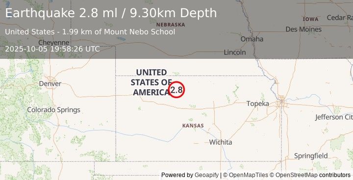 Earthquake KANSAS (2.8 ml) (2025-10-05 19:58:26 UTC)