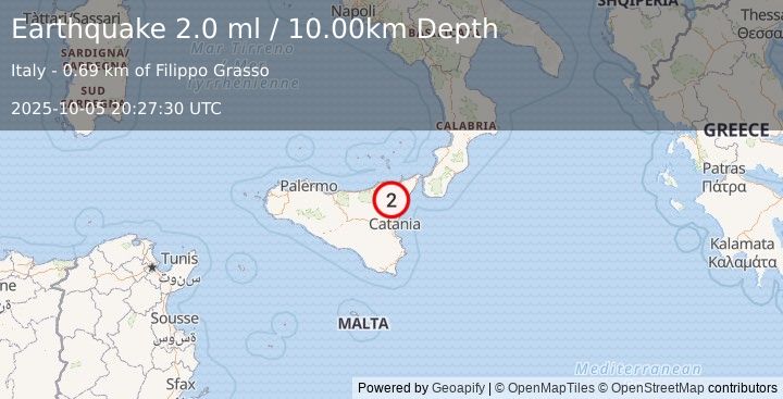 Earthquake SICILY, ITALY (2.0 ml) (2025-10-05 20:27:30 UTC)