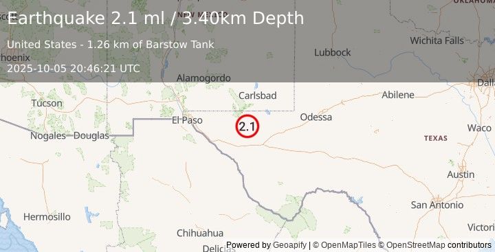 Earthquake WESTERN TEXAS (2.1 ml) (2025-10-05 20:46:21 UTC)