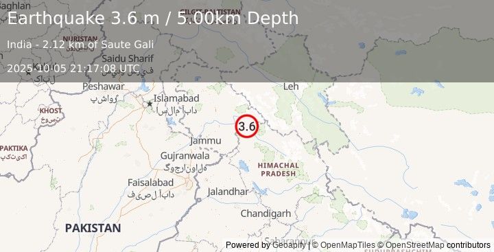Earthquake KASHMIR-INDIA BORDER REGION (3.6 m) (2025-10-05 21:17:08 UTC)