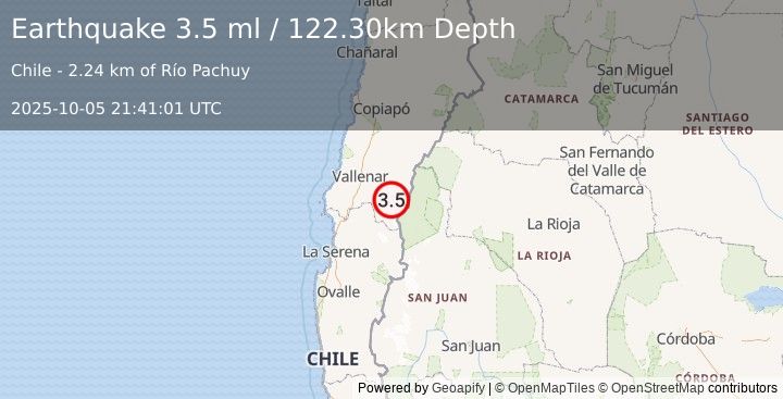 Earthquake ATACAMA, CHILE (3.5 ml) (2025-10-05 21:41:01 UTC)
