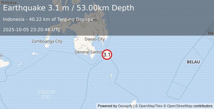 Earthquake MINDANAO, PHILIPPINES (3.1 m) (2025-10-05 23:20:46 UTC)