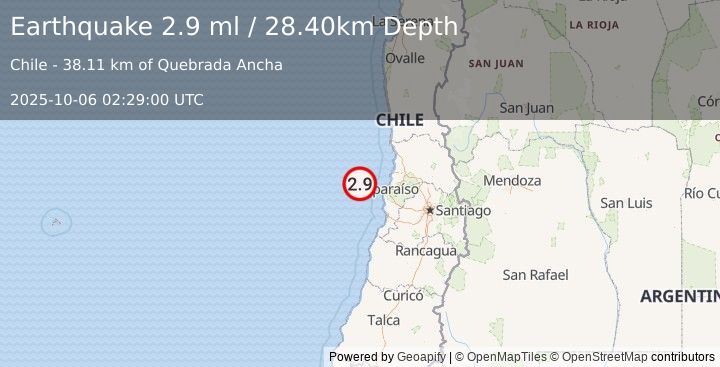 Earthquake OFFSHORE VALPARAISO, CHILE (2.9 ml) (2025-10-06 02:29:00 UTC)