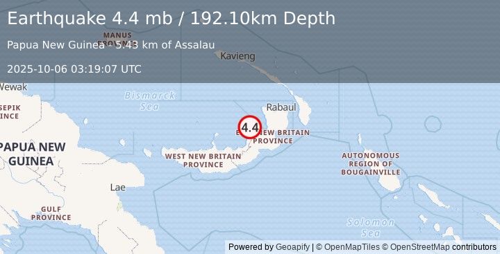 Earthquake NEW BRITAIN REGION, P.N.G. (4.4 mb) (2025-10-06 03:19:07 UTC)