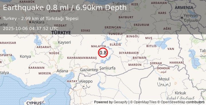Earthquake EASTERN TURKEY (0.8 ml) (2025-10-06 04:37:52 UTC)