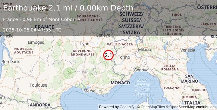 Earthquake FRANCE (2.1 ml) (2025-10-06 04:47:35 UTC)