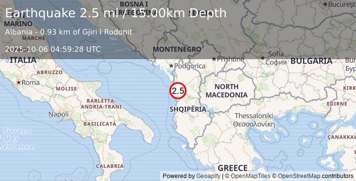 Earthquake ADRIATIC SEA (2.5 ml) (2025-10-06 04:59:28 UTC)