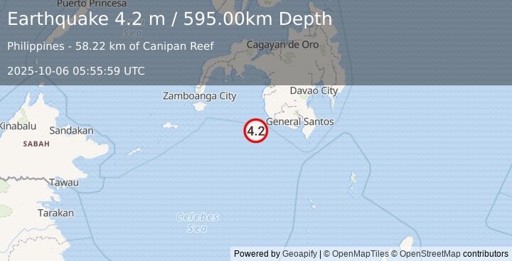 Earthquake CELEBES SEA (4.0 m) (2025-10-06 05:56:00 UTC)