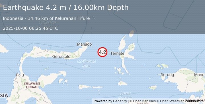 Earthquake MOLUCCA SEA (4.2 m) (2025-10-06 06:25:45 UTC)