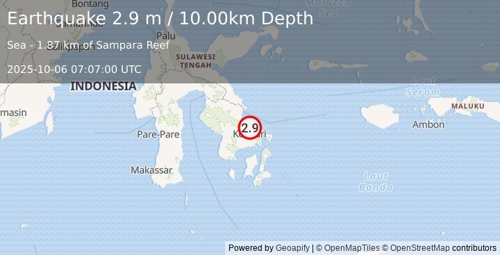 Earthquake SULAWESI, INDONESIA (2.9 m) (2025-10-06 07:07:00 UTC)