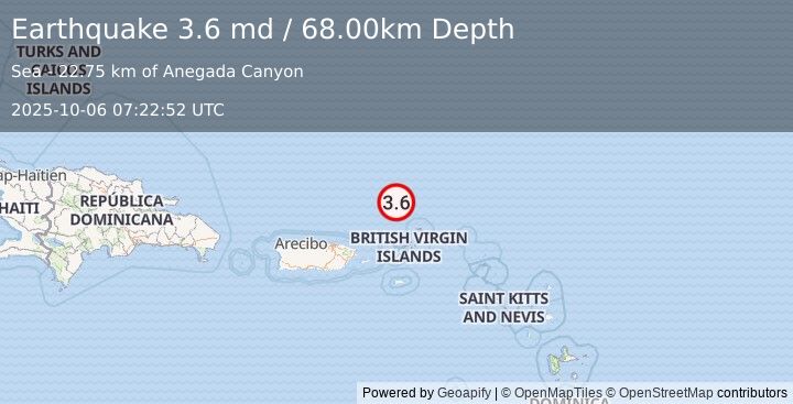 Earthquake VIRGIN ISLANDS REGION (3.6 md) (2025-10-06 07:22:52 UTC)