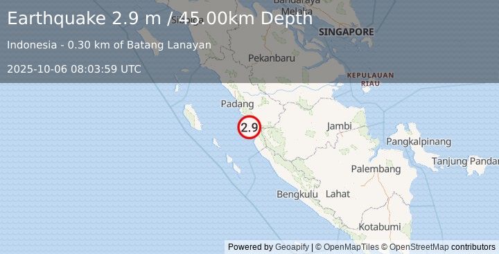 Earthquake SOUTHERN SUMATRA, INDONESIA (2.9 m) (2025-10-06 08:03:59 UTC)