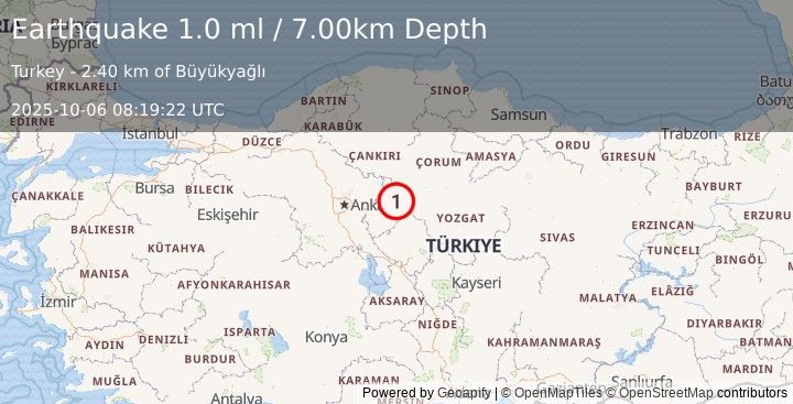 Earthquake CENTRAL TURKEY (1.0 ml) (2025-10-06 08:19:22 UTC)