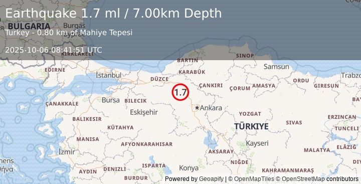 Earthquake CENTRAL TURKEY (1.7 ml) (2025-10-06 08:41:51 UTC)
