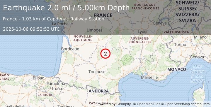 Earthquake FRANCE (2.0 ml) (2025-10-06 09:52:53 UTC)