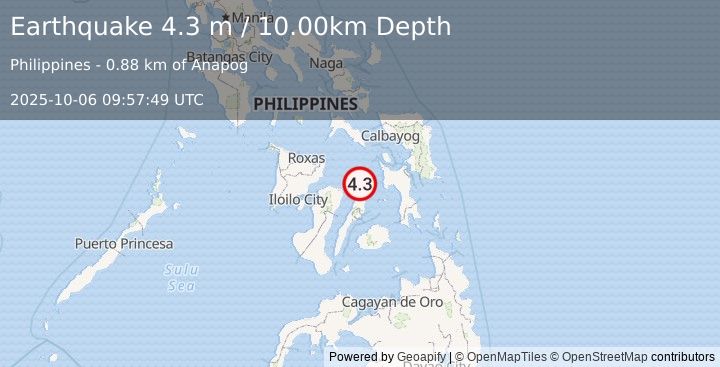 Earthquake VISAYAN SEA, PHILIPPINES (4.3 m) (2025-10-06 09:57:49 UTC)