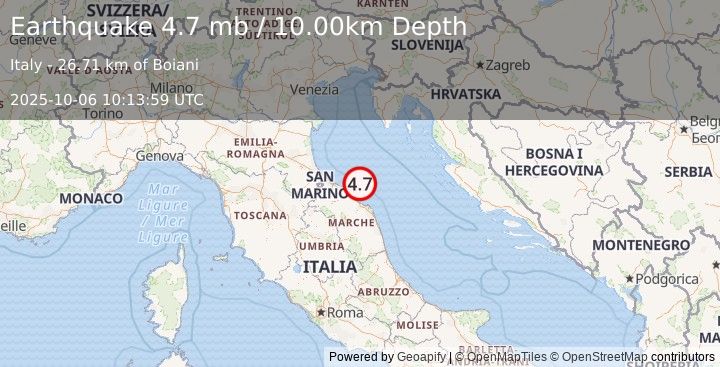 Earthquake CENTRAL ITALY (4.7 mb) (2025-10-06 10:13:59 UTC)