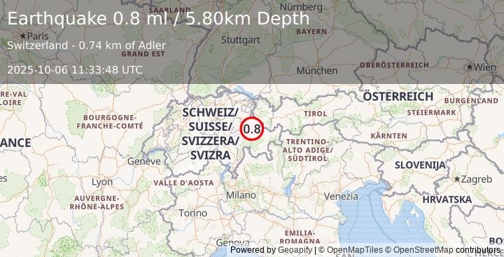 Earthquake SWITZERLAND (0.8 ml) (2025-10-06 11:33:48 UTC)