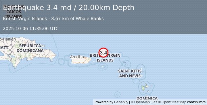 Earthquake VIRGIN ISLANDS REGION (3.4 md) (2025-10-06 11:35:06 UTC)
