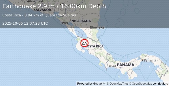 Earthquake COSTA RICA (2.5 m) (2025-10-06 12:07:27 UTC)