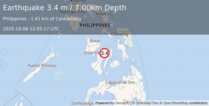 Earthquake NEGROS- CEBU REG, PHILIPPINES (3.4 m) (2025-10-06 12:05:17 UTC)