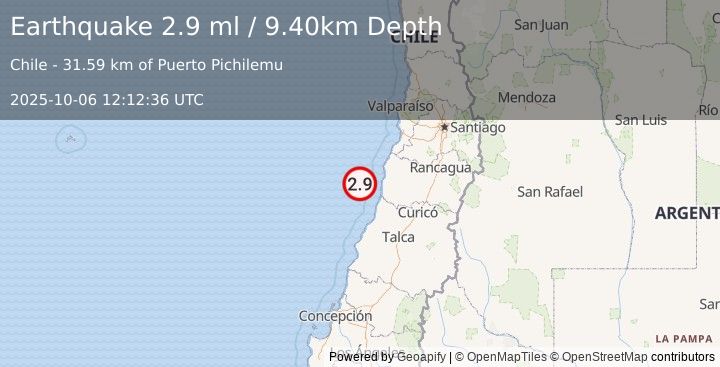 Earthquake OFFSHORE O'HIGGINS, CHILE (2.9 ml) (2025-10-06 12:12:36 UTC)