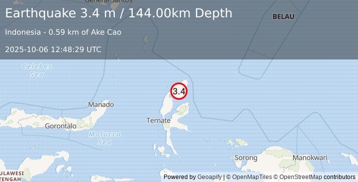 Earthquake HALMAHERA, INDONESIA (3.4 m) (2025-10-06 12:48:29 UTC)