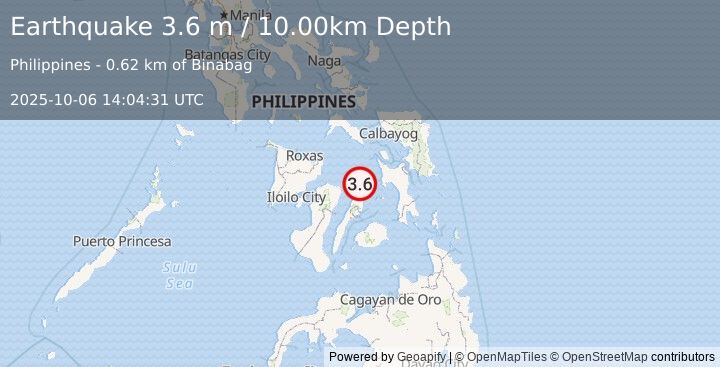 Earthquake NEGROS- CEBU REG, PHILIPPINES (3.6 m) (2025-10-06 14:04:31 UTC)