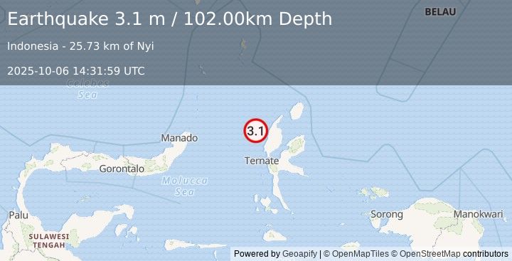 Earthquake HALMAHERA, INDONESIA (3.1 m) (2025-10-06 14:31:59 UTC)
